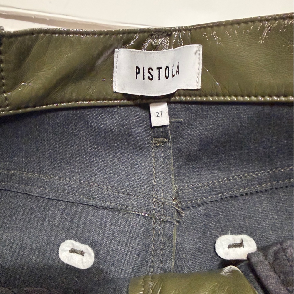 Pistola Glossy Olive Faux Leather Pants Size 27 - Picture 10 of 11